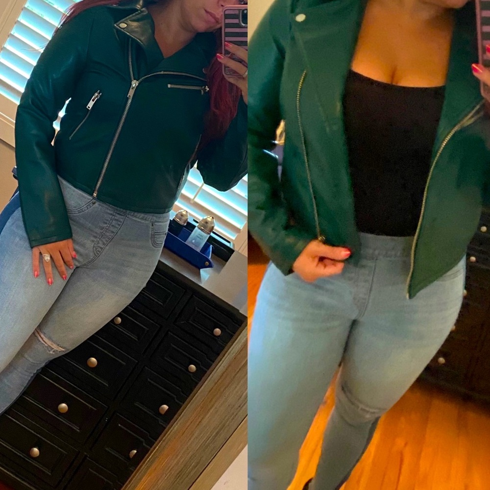 NWT Forest Green Faux Leather Jacket  SZ Lg